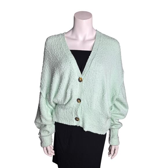 Free People Found My Friend Cardi Sweater Womens Small Mint Green Deep V Slouchy - Picture 1 of 6